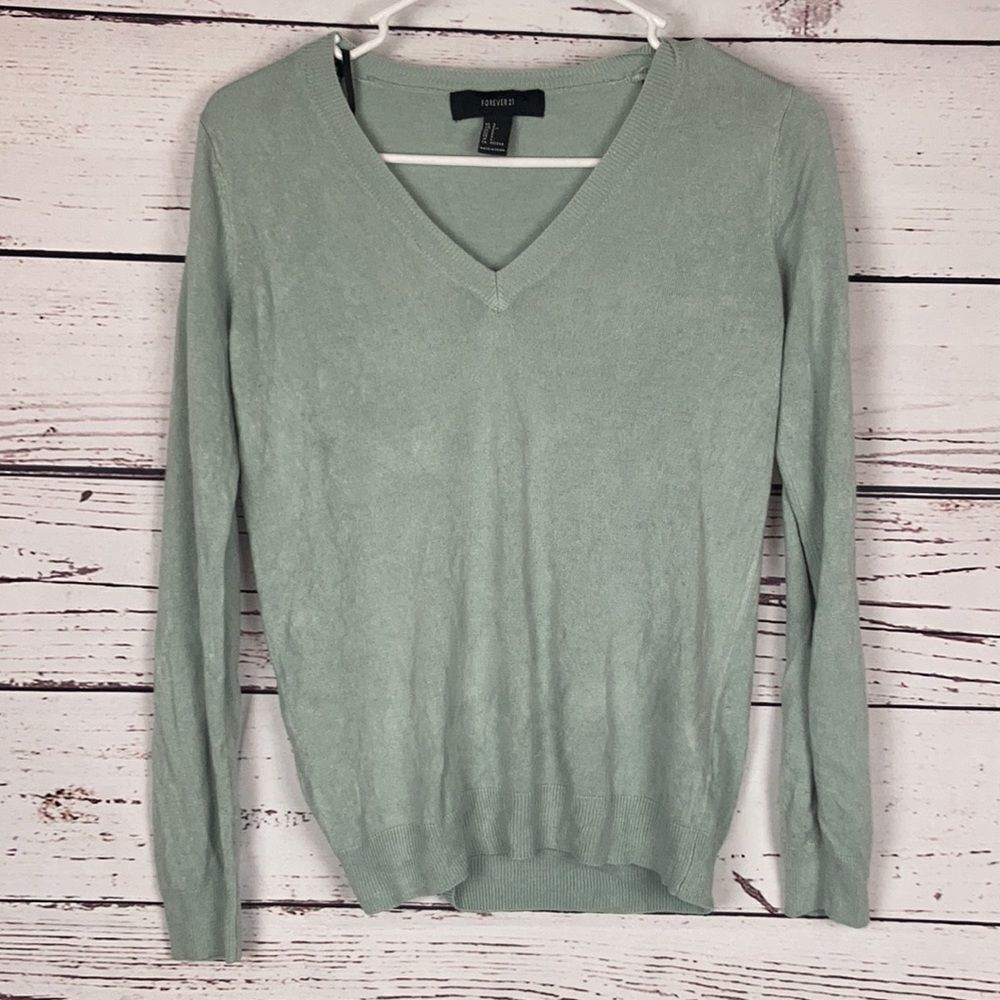 Forever 21 Mint Green V-Neck Sweater